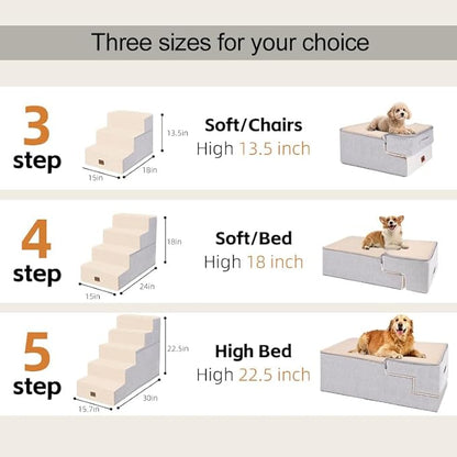 Dog Stairs for Small Dogs, 13.5" H, 3-Step Pet Steps for Couch Sofa and Chair, Non-Slip Balanced Pet Ramp for Medium Cats,Indoor Dog Ladder, Beige