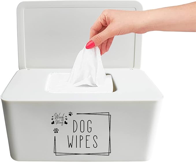 Moorfowl Woof Woof Dog Wipes Dispenser,Upgarde Size(8.2L x 4.9W x 3.9H inches),Grooming Wipes Container Holder for Dog Paw