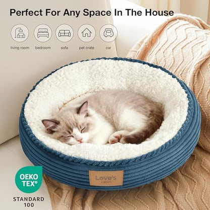 Love's cabin Round Donut Cat and Dog Cushion Bed, 20in Pet Bed for Cats or Small Dogs, Anti-Slip & Water-Resistant Bottom, Super Soft Durable Fabric Pet beds, Washable Luxury Bed Dusty Blue - Image 6
