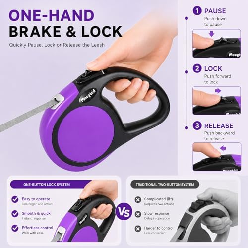 Heavy Duty Retractable Dog Leash-16ft Strong & Durable Walking Leash for S to L Dogs up to 45/115 lbs, Upgraded Lock System, Non Slip Grip, Tangle Free (Purple, Small/Medium) - Image 4