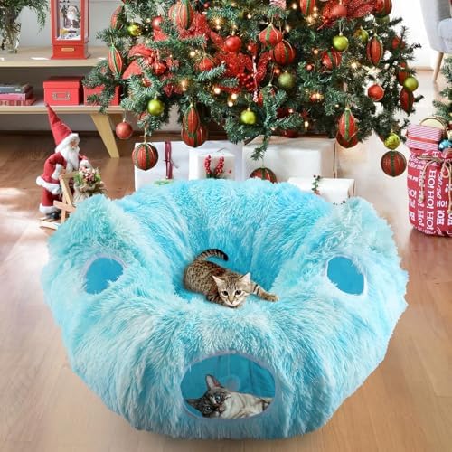 Cat Tunnel Bed, 3-in-1 Collapsible Cat Tube with Removable Washable Cushion, Multi-Shape (U/S/Half-Round) Playhouse with Peekaboo Holes, Hanging Balls & Cat Ears for Cats, Small Dogs, Rabbits - Image 2