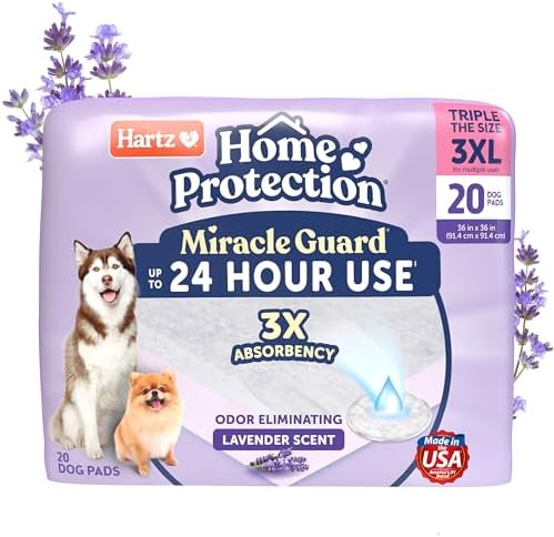 Hartz Miracle Guard Dog and Puppy Dog Pads Max Absorbency 24 Hour Use Odor Eliminating Lavender Scented No Leaks, 3XL Size 20 Count by Hartz