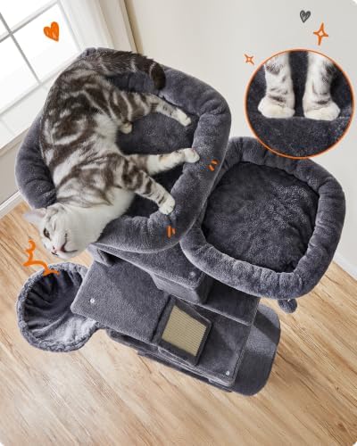 Feandrea Cat Tree, 81.1-Inch Large Cat Tower, Multi-Level Condo, Smoky Gray - Image 3