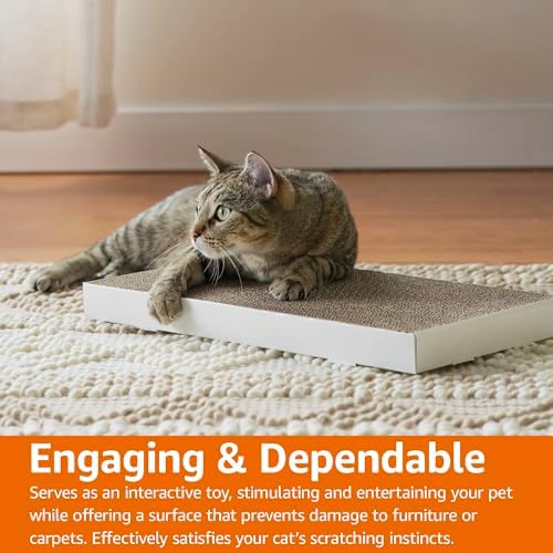 Amazon Basics Corrugated Cardboard Cat Scratcher, Scratching Board, Reversible, 17.4" x 10", White, 4-Pack - Image 6