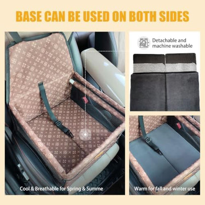 Pet Dog Booster Seat, Upgrading the Framed wall to Prevent Collapse，Breathable and Foldable Pet Car Basket，Removable andWashable pet car seat (Brown) - Image 5