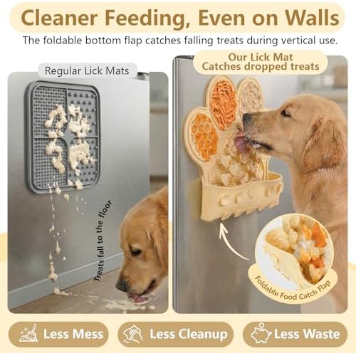 Dog Lick Mat with Suction Cups, Slow Feeder & Enrichment Mat for Dogs & Cats, Silicone Feeding Mat for Wet & Dry Food, Anxiety Relief, Mess-Free Foldable Pocket Design, Yellow - Image 3
