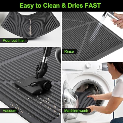 Mofason Rubber Cat Litter Box Mat, Black Silicone Litter Catcher Mat - Image 5
