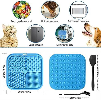 Lesipee Licking Mat for Dogs & Cats 2 Pack, Slow Feeder Lick Pat, Anxiety Relief Dog Toys Feeding Mat for Butter Yogurt Peanut, Pets Supplies Bathing Grooming Training Calming Mat (Blue&Green) - Image 2