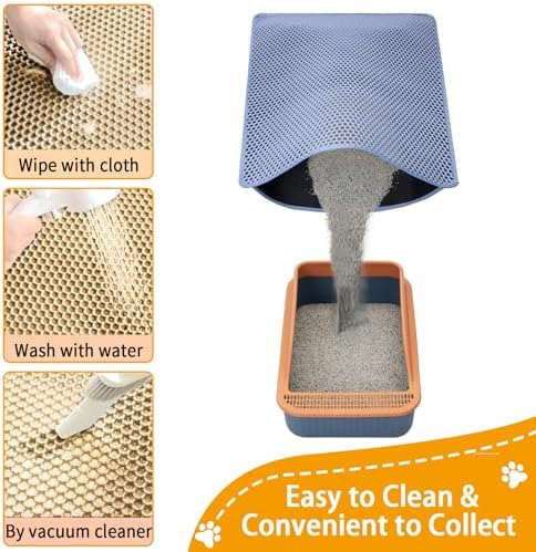 Cat Litter Mat Litter Catcher Mat 32"x22" for Floor, 2 Layer Litter Trapping Mat for Kitty, Waterproof Urine Proof Litter Box Mat, Easy Clean Litter Rug, Blue Medium - Image 3