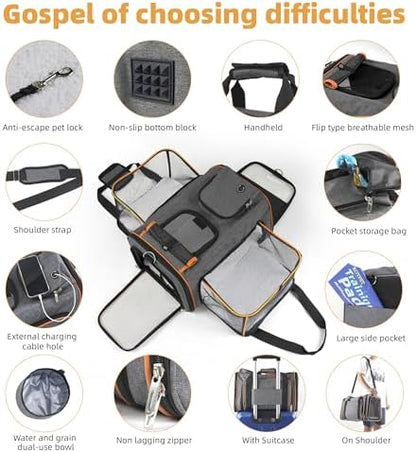 Cat Carrier,Portable Pet Carrier Bag for Cats and Small Dogs,Foldable Soft-Sided and Scratch-Proof mesh Cat Bag Pet Carriers,Airline Approved Pet Carrier,Pet Travel Carrier Up to 15 Lbs,Grey - Image 5