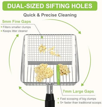 XBX Long Handle Cat Litter Scoop with Holder, Extendable Stainless Steel Cat Scooper, Adjustable Heavy Duty Deep Shovel Litter Sifter for Litter Box and Daily Use - Image 4