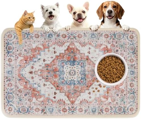 PUPTECK Dog Food Mat, Absorbent Pet Feeding Bowl Mat, Non-Slip Dog Mat for Food and Water, Quick Dry No Stains Cat Placemats Pet Supplies for Messy Drinkers, Brown 16"x24" by PUPTECK