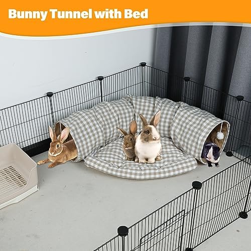 BWOGUE Bunny Tunnel Bed, 2-in-1 Collapsible Rabbit Tunnel Hideout with Mat - Image 6