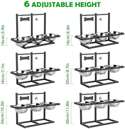 SHAINFUN Elevated Dog Bowls Stand for Large/Extra Large Dogs with Mat, 6 Height Adjustable Raised Dog Bowl, Three 101oz Food Water Bowls - Image 4