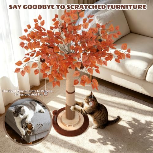 46" Extra Tall Cat Scratching Post with Toy for Large and Adult Indoor Cats - Image 6