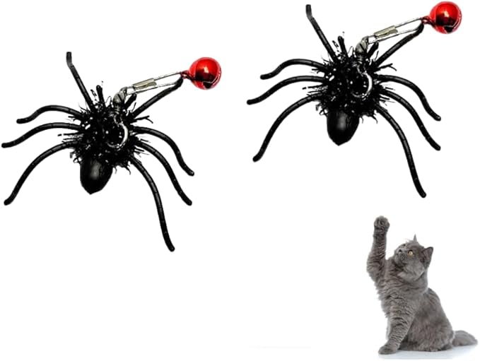 Feather Cat Toy Attachments - 2 Pcs Handmade Simulation Insects Natural Spiders - Cat Toy Wand Refills - Mini Insects Cat Lures Wand Attachment Replacement for Kitty Kitten Indoor