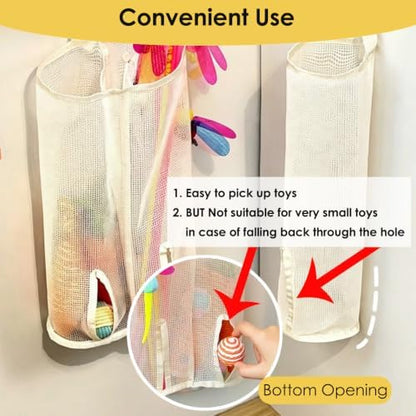 15.16" Cat Wand Toy Holder Organizer Storage Bag - Special Bottom Opening Design, Pet Kitten Stick Doy Toy Mesh Pockets for Cat Feather Teaser Toys Wall Hanging Basket Box Bin (Beige, Double) - Image 2