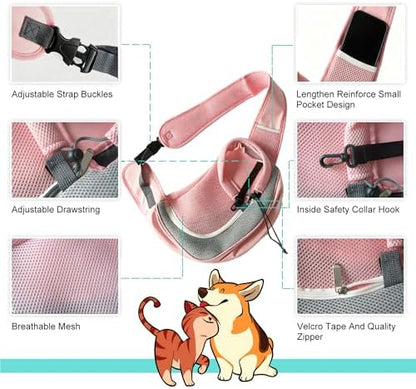 Dog Sling Carrier, Up to 5 lbs, Breathable Mesh Hand-Free Bag for Small Dogs Cat for Traveling, Hiking, Medium, Pink - Image 3