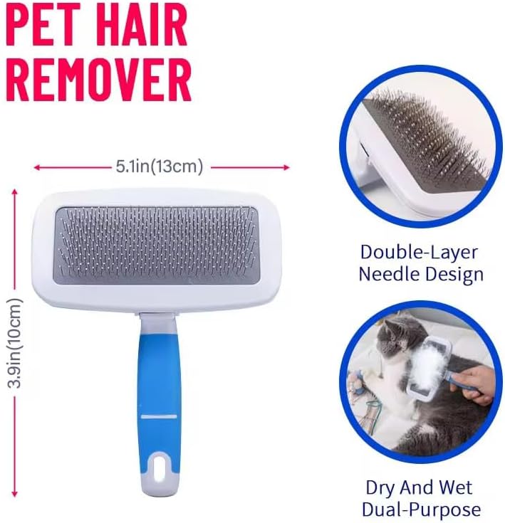 2 in1 grooming pet Slicker Brush forDe-Shedding Fine Comb for Finishing & Detail Ergoromic Handle Grip Suitable for All Hair Types Double-Layer Needle Design - Image 6