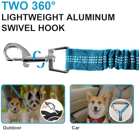 MingXpet 2 Dog Leash, Dog Leash for 2 Dogs, 360° Swivel No Tangle Double Walking Training Leashes for Large Dogs that Pull, Comfortable Shock Absorbing Reflective Bungee, Blue - Image 3