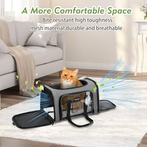 Soundy Large Cat Carrier Dog Carrier Under 25 Lbs,Collapsible Ventilated Portable Pet Bag with Soft Sided Breathable Mesh for Long Car Trips Maxi Load 2 Kittens or Small, Medium Dog (Large Grey) - Image 6