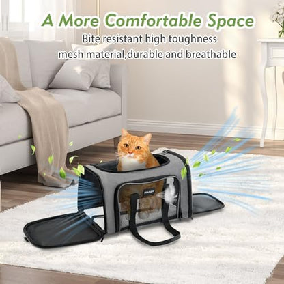 Soundy Large Cat Carrier Dog Carrier Under 25 Lbs,Collapsible Ventilated Portable Pet Bag with Soft Sided Breathable Mesh for Long Car Trips Maxi Load 2 Kittens or Small, Medium Dog (Large Grey) - Image 6
