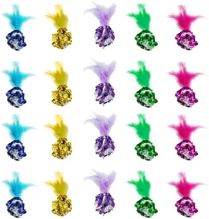 SunGrow Mylar Crinkle Balls with Feathers, 2.5-Inches, Shiny Stress Buster Crinkler, Suitable for Multiple Cats' Engagement, Ideal for Kittens and Grown-up Cats, 20-Pcs - Image 2