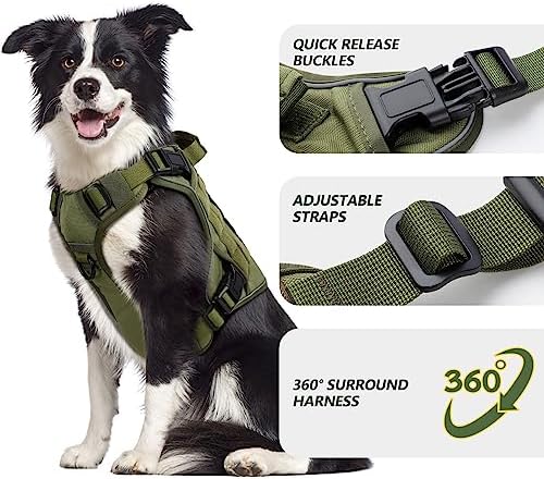 WINGOIN Green Tactical Dog Harness for Extra Large Dogs,No Pull Dog Harness - Image 2