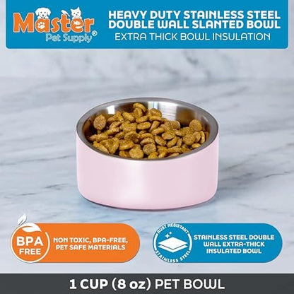 Master Pet Supply Stainless Steel Slanted Dog Cat Food Bowl 8 oz Rose - Image 3