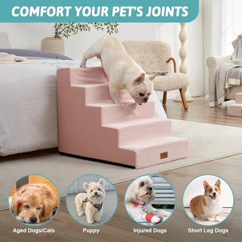 COZY KISS Dog Stairs for Small Dogs, 5 Step Pet Stairs for Beds & Couches - Image 2