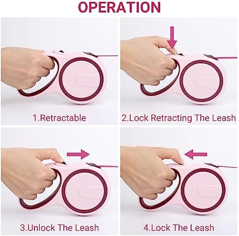 Segarty Dog Retractable Leash, 16ft Heavy Duty Walking Dog Leash for Medium Small Pet up to 44lb, Anti-Slip Handle 360°Tangle-Free Nylon Tape, 1-Handed 1 Button Lock and Release (Pink Wine) - Image 5