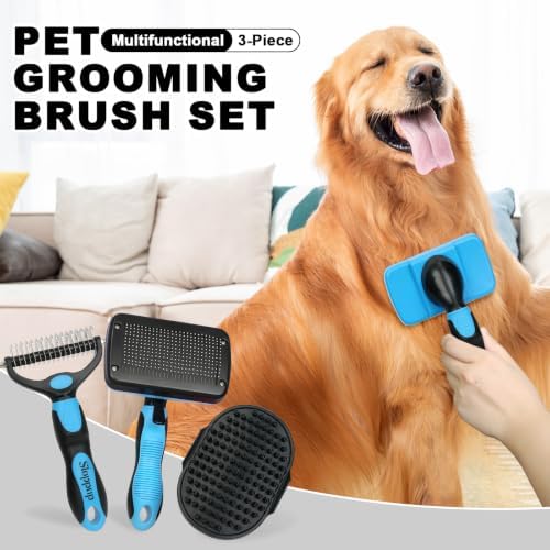 Blue Pet Grooming Kit 3Pcs Dematting Comb for Dogs&Cats Shedding - Image 2