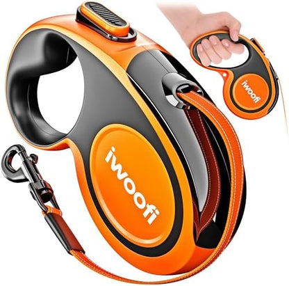 Retractable Dog Leash 16.4 ft – 360° Tangle-Free Design – Heavy Duty Reflective Leash – Soft Anti-Slip Grip Outdoor Daily for Small Medium Dogs up to 50 lbs (Orange) by iwoofi