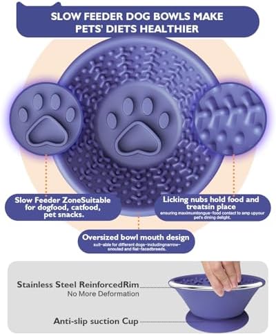 Dog Lick Bowl, Non-Slip Slow Feeder Licking Mat & Treat Dispenser (Wide Bowl Mouth w/Inlaid Stainless Steel Ring) - Interactive Toys, Anxiety Reducer, Freeze Bone for Dogs, BPA Free Silicone - Image 4