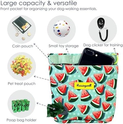Raisingwell Dog Treat Pouch for Pet Walking and Training with Clicker 2 Cup Silicone Bag Small Fanny Pack Holder for Puppy Snack Dispenser Kit for Leash and Outdoor Use (Watermelon) - Image 3