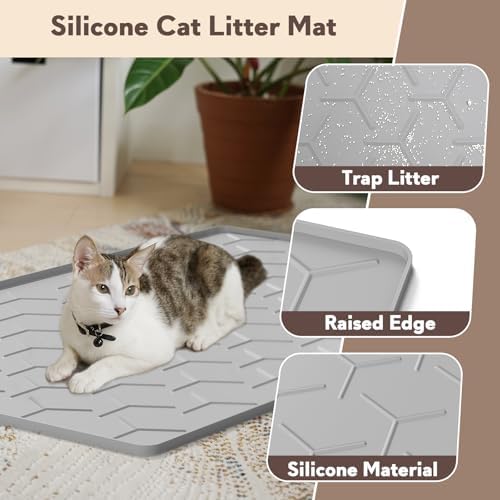 Garoopion Silicone Cat Litter Mat 34×22 inch, Easy to Clean, Gray - Image 3