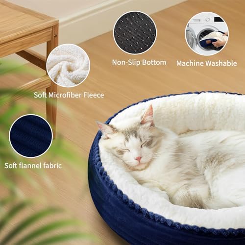 Zerbuger 23in Navy Blue Round Dog Bed Sofa for Dogs Cats, Machine Washable - Image 4