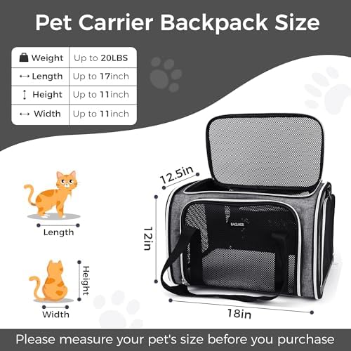 BAGLHER Pet Travel Carrier, Cat Carriers Dog Carrier for Small Medium Cats Dogs Puppies, Airline Approved Small Dog Carrier Soft Sided, Collapsible Puppy Carrier. Grey - Image 2