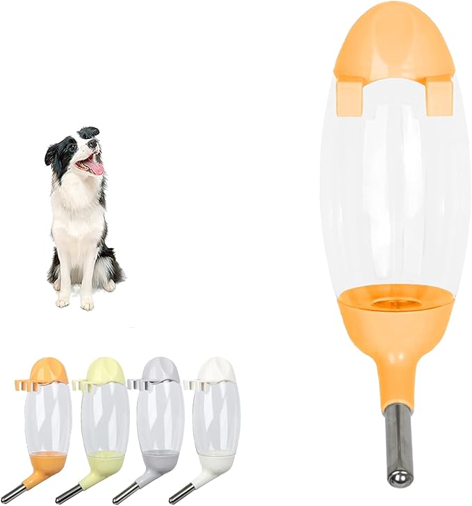No-Drip Water Bottle/Feeder for Hamsters/Guinea Pigs/Ferrets/Rabbits/Cats and Dogs, Small Animals and Small Pets - for Use in Cages, Crates or Suspension Mounts.13.5 oz. Nozzle 10 mm, Orange