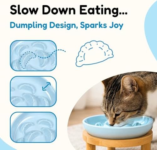 Slow Feeder Bowl, 6.3″ Elevated Cat Bowl with Stand, Melamine Wide Shallow Food Bowl, Whisker-Friendly Raised Plate, Wet Food Feeder for Slow Eating (Blue) - Image 4