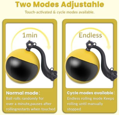 Interactive Cat Toy Ball, Automatic Self-Rolling Cat Toy with Feather Tail, Rechargeable Smart Cat Ball for Indoor Cats（Yellow） - Image 6