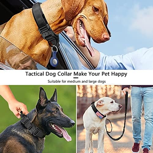 DAGANXI Tactical Dog Collar Leash Set, Adjustable Military Training Nylon Dog Collar with Controll Handle and Heavy Metal Buckle for Medium and Large Dogs，with Patches and Airtags Case (M, Black-Set) - Image 4