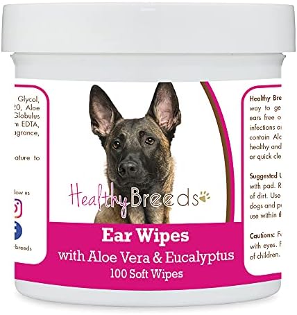 Healthy Breeds Belgian Malinois Ear Cleaning Wipes with Aloe & Eucalyptus for Dogs 100 Count by HealthyBreeds