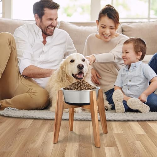 RAINBLELAND Raised Wooden Dog Bowl Stand for Large Dogs, Fits 9 Inch Bowls - Image 2