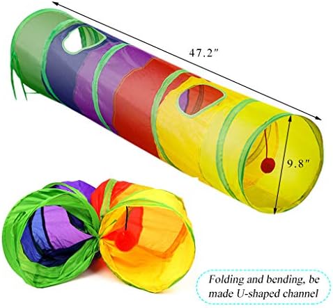 Andiker Cat Tunnel for Indoor Cats, 45" Long Rainbow Collapsible Kitten Tube with a Fun Ball and 2 Holes Cat Play Tunnel, Rabbit Tunnel for Kittens Exercising Hiding Training and Running(Colorful) - Image 6