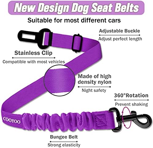 COOYOO Dog Seat Belt,3 Piece Set Retractable Dog Car Harness Adjustable for Vehicle Nylon Pet Safety Heavy Duty & Elastic - Image 3