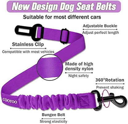 COOYOO Dog Seat Belt,3 Piece Set Retractable Dog Car Harness Adjustable for Vehicle Nylon Pet Safety Heavy Duty & Elastic - Image 3