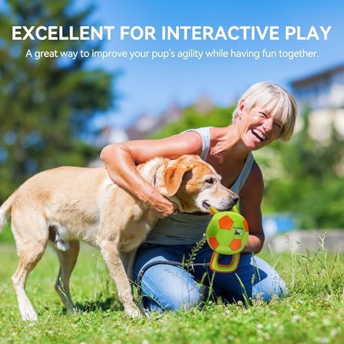 ALL FOR PAWS Dog Ball with Handles, Durable Dog Toy with Squeaker, Interactive Tug of War Ball Toy for Small and Medium Dogs, 12.6 x 5.9 x 5.9 Inch - Image 4