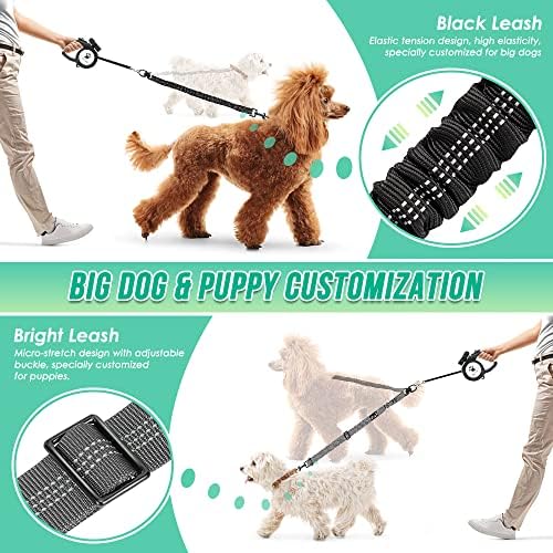 AUTOWT Two Dog Lead, 2 in 1 Upgraded Double Dog Leash Attachment Combine Adjustable Strap and Shock Absorbing Bungee No Tangle Dual Training Splitter for Medium Large Dogs (Black & Grey) - Image 2