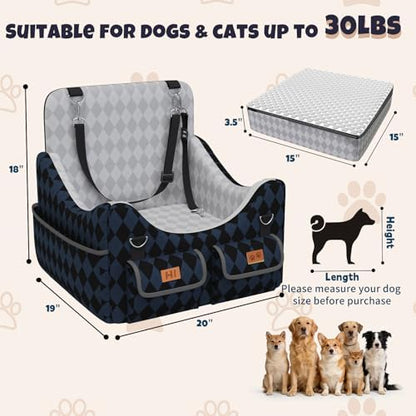 Dog Car Seat for Small/Medium Dogs up to 35lbs, 4-Pocket Storage Memory Foam Dog Booster Seat, Detachable Washable Pet Car Seat with Safety Belt, Outdoor & Indoor Use (Dark Blue/Black) - Image 6